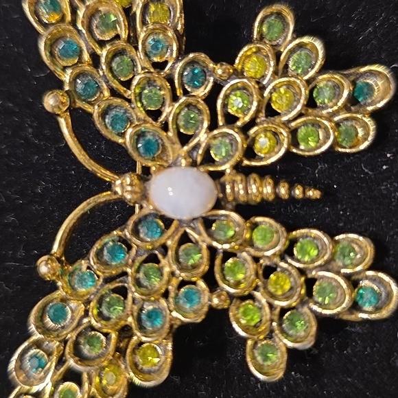 Holly Craft Vintage Green Rhinestone Butterfly Brooch Approx 2.5 Inches Wide - Picture 2 of 5
